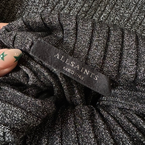 AllSaints Juliette Metallic Long Sleeve Turtleneck Rib Sweater Dress - Picture 8 of 9